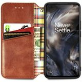 For One Plus Nord Cubic Grid Pressed Horizontal Flip Magnetic PU Leather Case with Holder & Card Slots & Wallet(Brown)