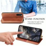 For One Plus Nord Cubic Grid Pressed Horizontal Flip Magnetic PU Leather Case with Holder & Card Slots & Wallet(Brown)
