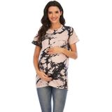 Zwangerschapsslijtage met gedrukte ronde hals T-shirt met korte mouwen (Kleur: Khaki Grootte: S)