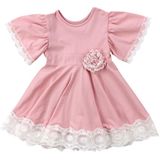 Girls Lace Princess Dress Trumpet Sleeve Three-dimensional Flower Dress  Kid size:90cm(Pink)