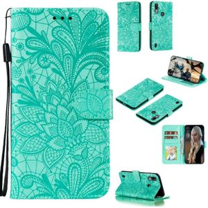 For Motorola Moto E6S 2020 Lace Flower Embossing Pattern Horizontal Flip Leather Case  with Holder & Card Slots & Wallet & Photo Frame & Lanyard(Green)