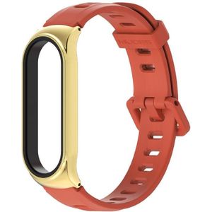 For Xiaomi Mi Band 6 / 5 / 4 / 3 Mijobs Flat Hole Silicone Watch Band  Style:CS Case(Orange+Gold)