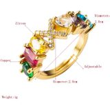 Copper 18K Micro Inlaid Zircon English Letter Ring Hip Hop Style Open Ring(B)