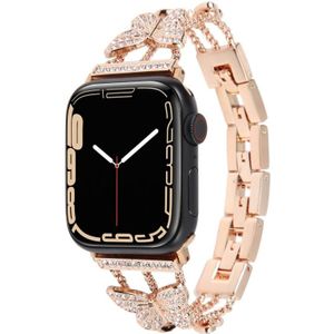 Vlinder metalen diamanten horlogeband voor Apple Watch Series 8&7 41mm / SE 2&6&SE&5&4 40mm / 3&2&1 38mm (Rose Goud)