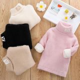 Plus Cashmere Style Letter Pattern Mink Cashmere Children Turtleneck Knitted Sweater (Color:Khaki Size:150cm)