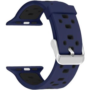 Vierkante gat tweekleurige siliconen gesp vervangende band horlogeband voor Apple Watch Series 7 & 6 & SE & 5 & 4 44mm / 3 & 2 & 1 42mm (Navy Blue + Black)