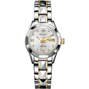 JIN SHI DUN 8813 Fashion Waterproof Luminous Automatic Mechanical Watch  Style:Women(Silver Gold White)
