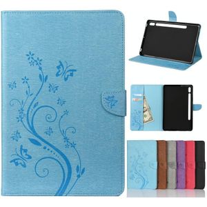 For Samsung Galaxy Tab S7 T870 / T875 Butterfly Flower Embossing Pattern Horizontal Flip Leather Case with Holder & Card Slots & Wallet(Blue)