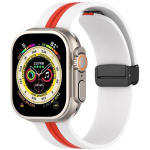 Magnetische sluiting tweekleurige siliconen horlogeband voor Apple Watch Ultra 49 mm (wit + rood)