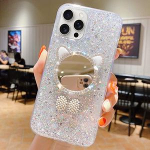 Voor iPhone 11 Pro Starry Sequin Diamond Cat Ears Spiegel Epoxy TPU Telefoonhoesje