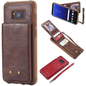 For Galaxy S8+ Vertical Flip Shockproof Leather Protective Case with Short Rope  Support Card Slots & Bracket & Photo Holder & Wallet Function(Coffee)