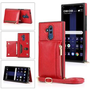 For Huawei Mate 20 Lite Square Zipper Wallet Bag TPU+PU Back Cover Case with Holder & Card Slots & Wallet & Cross-body Strap(Red)