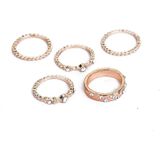 5 PCS/Set Fashion Women Rose Gold Rhinestone Elegant Rings Jewelry Set  Ring Size:7