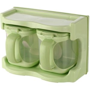 Plastic Seasoning Box Multi-purpose Combination Seasoning Rack Kitchen Supplies  Style:Two Grid(Apple Green)