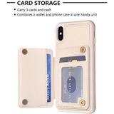 Voor iPhone XS / X Grid Card Slot Holder Phone Case(Beige)