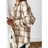 Revers met lange mouwen plaid cardigan shirt losse casual wollen jas voor dames (kleur: abrikoos grootte: s)