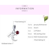 S925 Sterling Silver January Birth Stone Sign Moon Pendant DIY Bracelet Necklace Accessories