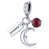 S925 Sterling Silver January Birth Stone Sign Moon Pendant DIY Bracelet Necklace Accessories