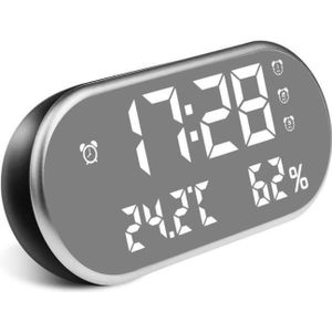 LED Dual USB for Charging Mirror Alarm Clock Thermometer and Hygrometer(Black with 2 Color Lights)