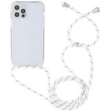 Transparent Acrylic Airbag Shockproof Phone Protective Case with Lanyard For iPhone 12 Pro Max(White Grey Fine Lines)