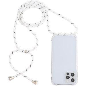 Transparent Acrylic Airbag Shockproof Phone Protective Case with Lanyard For iPhone 12 Pro Max(White Grey Fine Lines)