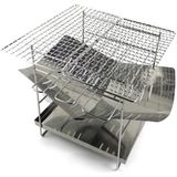 Outdoor Camp Portable Folding Stainless Steel Barbecue Charcoal Grill + Wire Mesh & Base Plate (Silver)