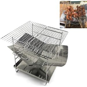 Outdoor Camp Portable Folding Stainless Steel Barbecue Charcoal Grill + Wire Mesh & Base Plate (Silver)