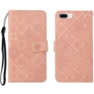 Ethnic Style Embossed Pattern Horizontal Flip Leather Case with Holder & Card Slots & Wallet & Lanyard For iPhone 8 Plus / 7 Plus(Pink)