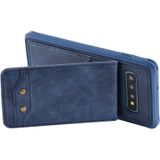 For Galaxy S10+ Vertical Flip Shockproof Leather Protective Case with Short Rope  Support Card Slots & Bracket & Photo Holder & Wallet Function(Blue)