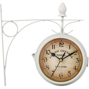Wrought Iron Clock Vintage Decorative Double-sided Wall Clock(White)