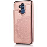 For Huawei Mate 20 Lite Double Buckle Mandala Pattern PU+TPU Protective Case with Card Slots & Holder & Photo Frame(Rose Gold)