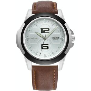 YAZOLE 418 Sports Watch Casual Fashion Luminous Men Quartz Watch(White Tray Dark Brown Belt)