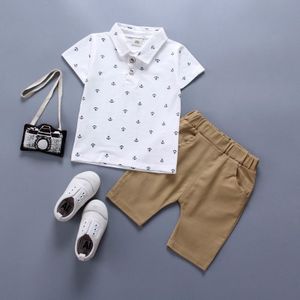 Boy Print Polo Shirt + Shorts Set  Size:110cm(White)