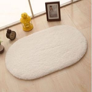 Faux Fur Rug Anti-slip Solid Bath Carpet Kids Room Door Mats Oval  Bedroom Living Room Rugs  Size:60x90cm(Beige)