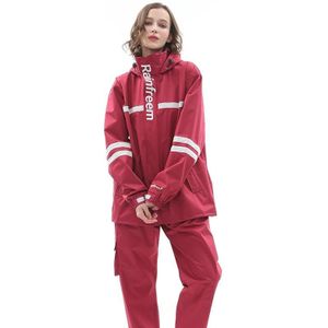 Raninfreem Outdoor Mode Double Riding Reflection Raincoat Rain Pants Suit S (Jujube Red)