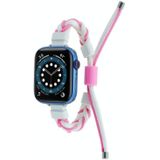Siliconen bonen gevlochten koord nylon horlogeband voor Apple Watch Ultra 49 mm (wit roze)