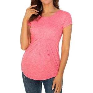 Ruffle shirt geplooide moederschap blouse met korte mouwen (kleur: roze maat: XXL)