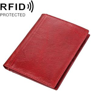8235 Antimagnetic RFID Multi-function Crazy Horse Texture Leather Wallet Passport Bag (Red)