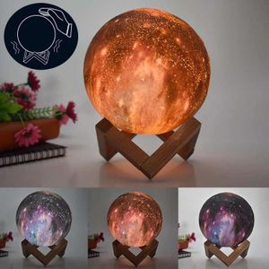 1W 3D Moon Lamp Children Gift Table Lamp Painted Starry Sky LED Night Light  Light color: 20cm Pat Control 3-colors