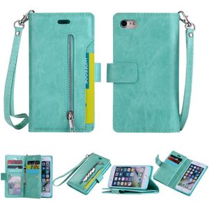 For iPhone SE 2020 / 8 / 7 Multifunctional Zipper Horizontal Flip Leather Case with Holder & Wallet & 9 Card Slots & Lanyard(Mint Green)