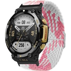 Voor Amazfit T-Rex 2 verstelbare gesp gevlochten nylon horlogeband (roze wit)