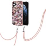 Electroplating Pattern IMD TPU Shockproof Case met Neck Lanyard voor iPhone 11 Pro (roze schubben)