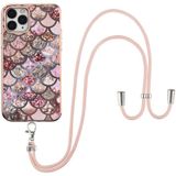 Electroplating Pattern IMD TPU Shockproof Case met Neck Lanyard voor iPhone 11 Pro (roze schubben)