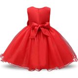 Red Girls Sleeveless Rose Flower Pattern Bow-knot Lace Dress Show Dress  Kid Size: 140cm