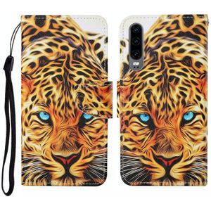 For Huawei P30 Colored Drawing Pattern Horizontal Flip Leather Case with Holder & Card Slots & Wallet & Lanyard(Yellow Leopard)