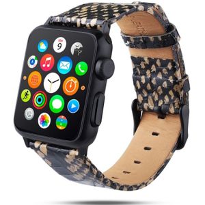 Snake Skin Texture Top-grain Leather Strap for Apple Watch Series 5 & 4 40mm / 3 & 2 & 1 38mm(Black)