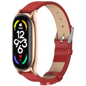 Voor Xiaomi Mi Band 7/7 NFC Mijobs plus metalen microfiber lederen horlogeband (rood roségoud)