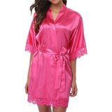 Half Sleeve Robe Vrouwen Faux Silk Pyjama Sexy Night Dress  Size:M (Rose Red)