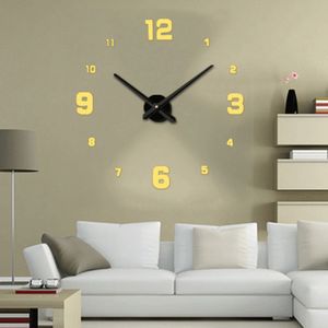 Bedroom Home Decoration Mirrored Number Frameless Large 3D DIY Wall Sticker Mute Clock  Size: 100*100cm(Gold)