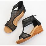 Dames zomer sandalen all-match casual mesh dikke zool wedge hiel schoenen  maat: 36 (zwart)